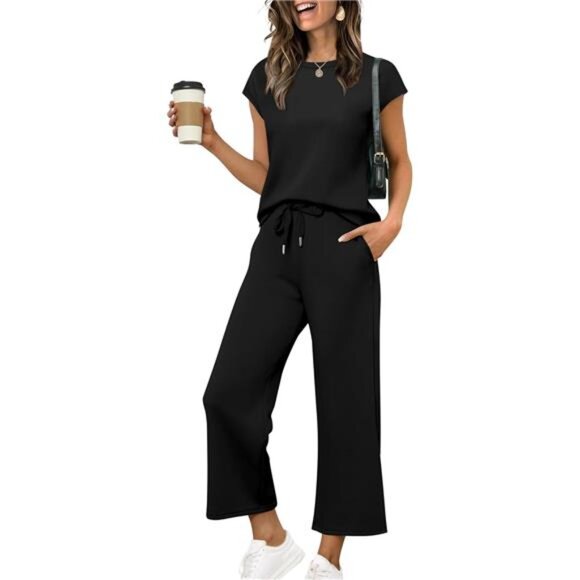 Women's Two Piece Lounge Set with Cap Sleeve Top